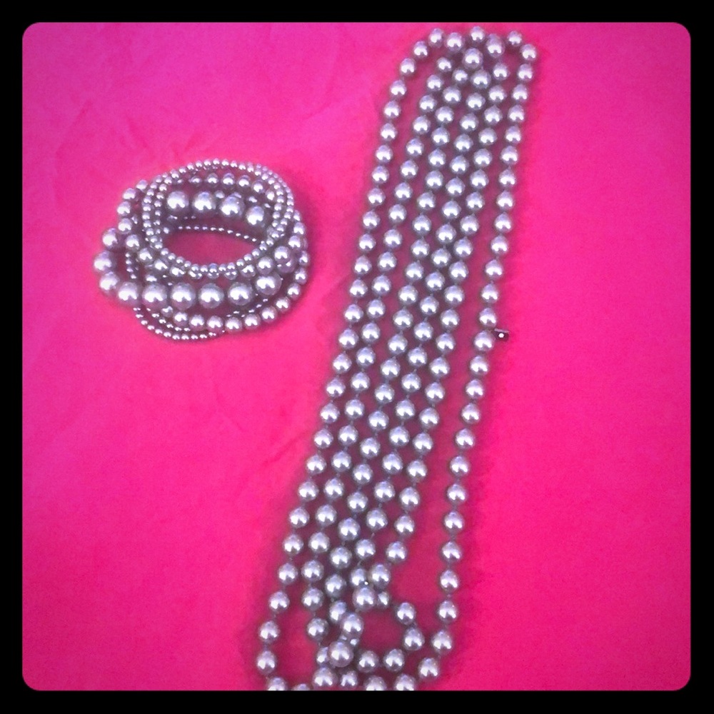 72 inch Faux Pearl Necklace and Bracelet Set